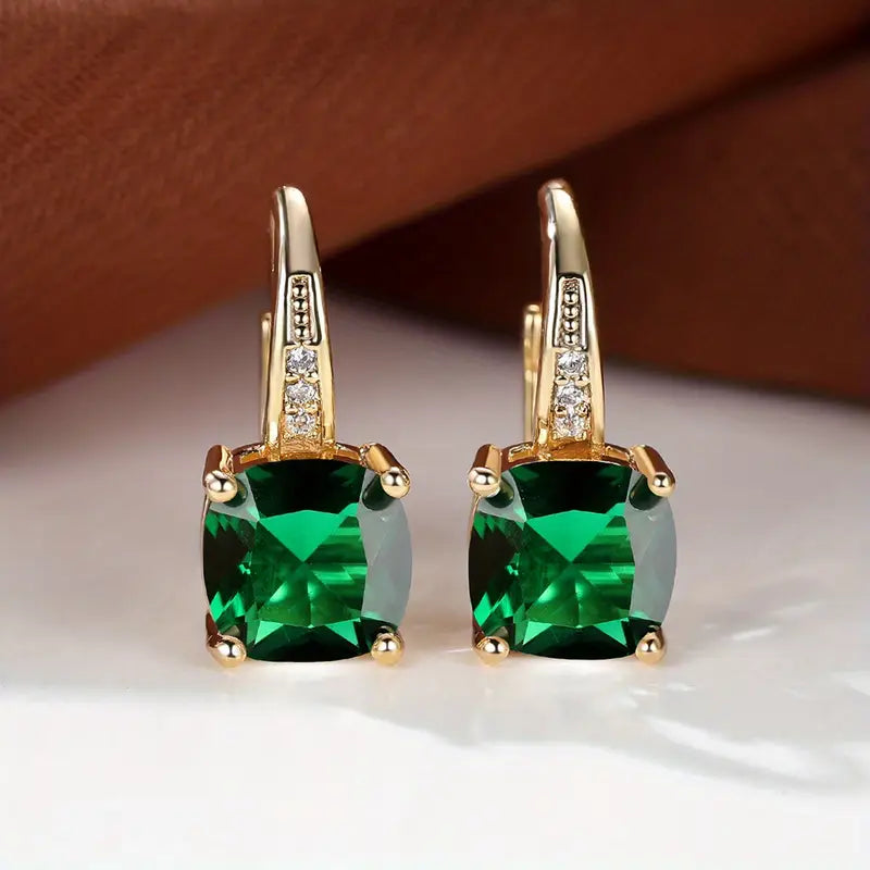 Rainbow Topaz Gold Color Drop Earrings with Crystal Accents