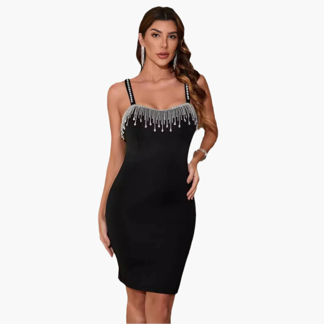 Katy – Elegant Fringe Slit Sleeveless Mini Dress