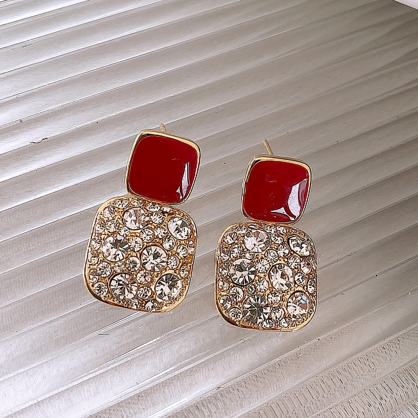 Elegant Mosaic Square Drop Earrings for Daily Wear, Japanese and Korean Style