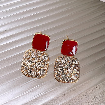 Elegant Mosaic Square Drop Earrings for Daily Wear, Japanese and Korean Style