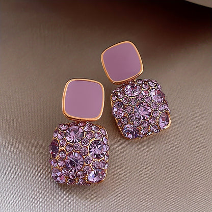 Elegant Mosaic Square Drop Earrings for Daily Wear, Japanese and Korean Style