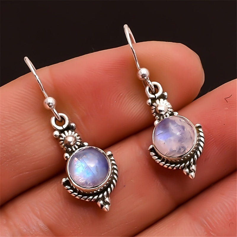 Vintage Boho Drop Earrings with Iridescent Gemstone for Party and Everyday Wear