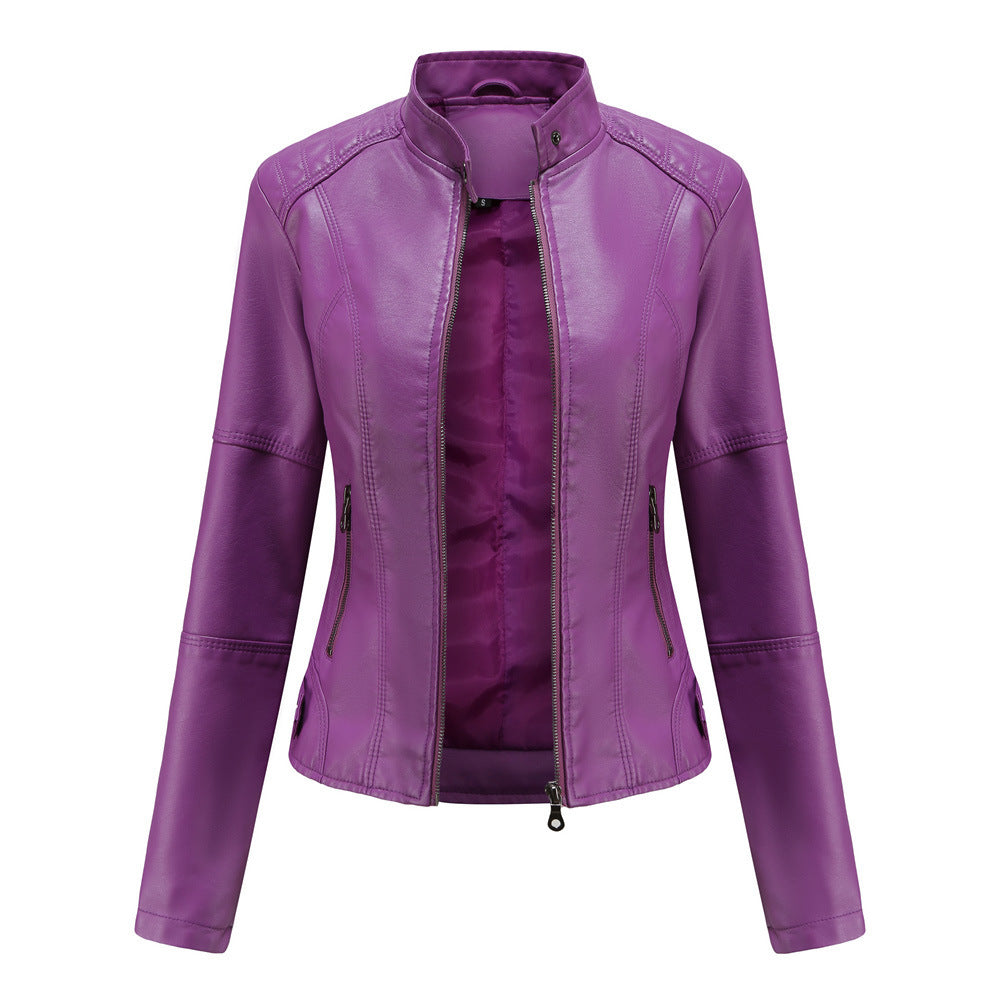 Heather – Slim-Fit Vegan Leather Jacket with Stand Collar