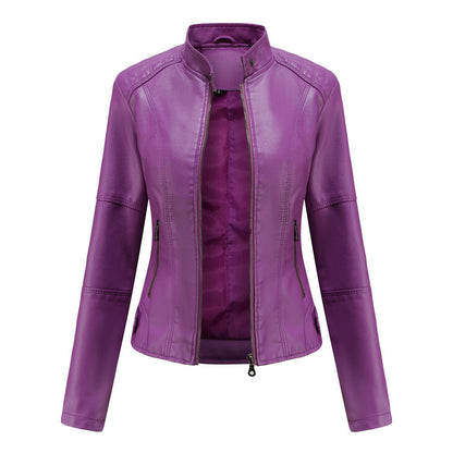 Heather – Slim-Fit Vegan Leather Jacket with Stand Collar