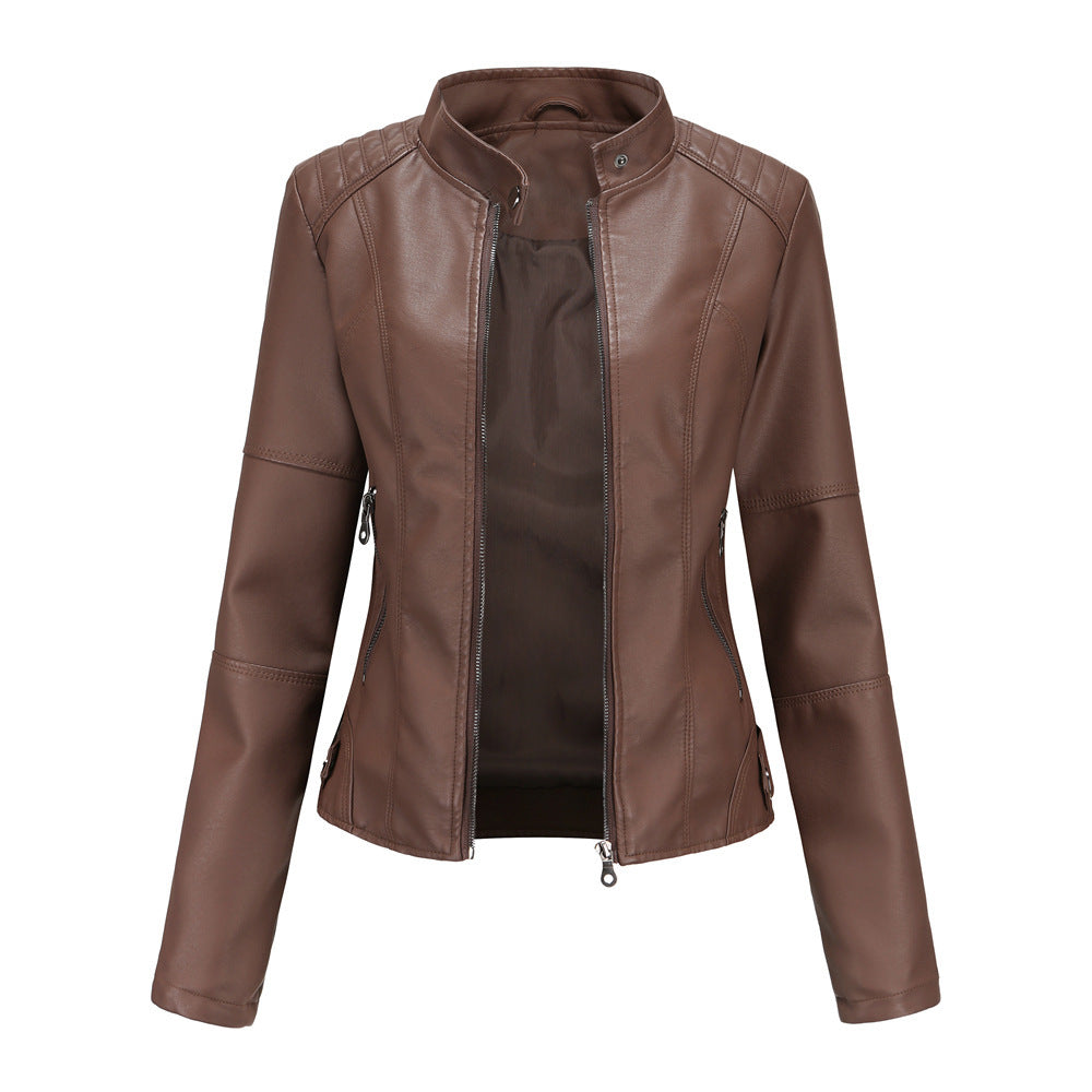 Heather – Slim-Fit Vegan Leather Jacket with Stand Collar