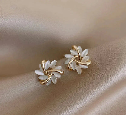 Opal Leaf Wreath Stud Earrings in Gold Color