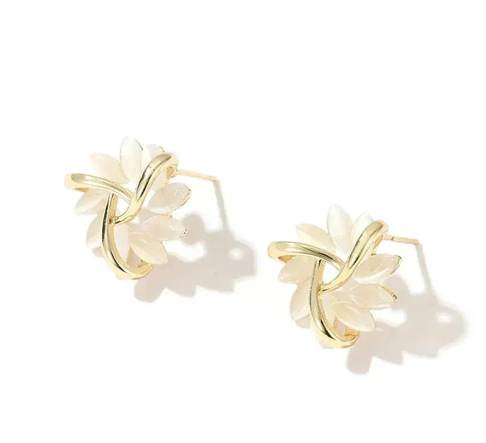 Opal Leaf Wreath Stud Earrings in Gold Color