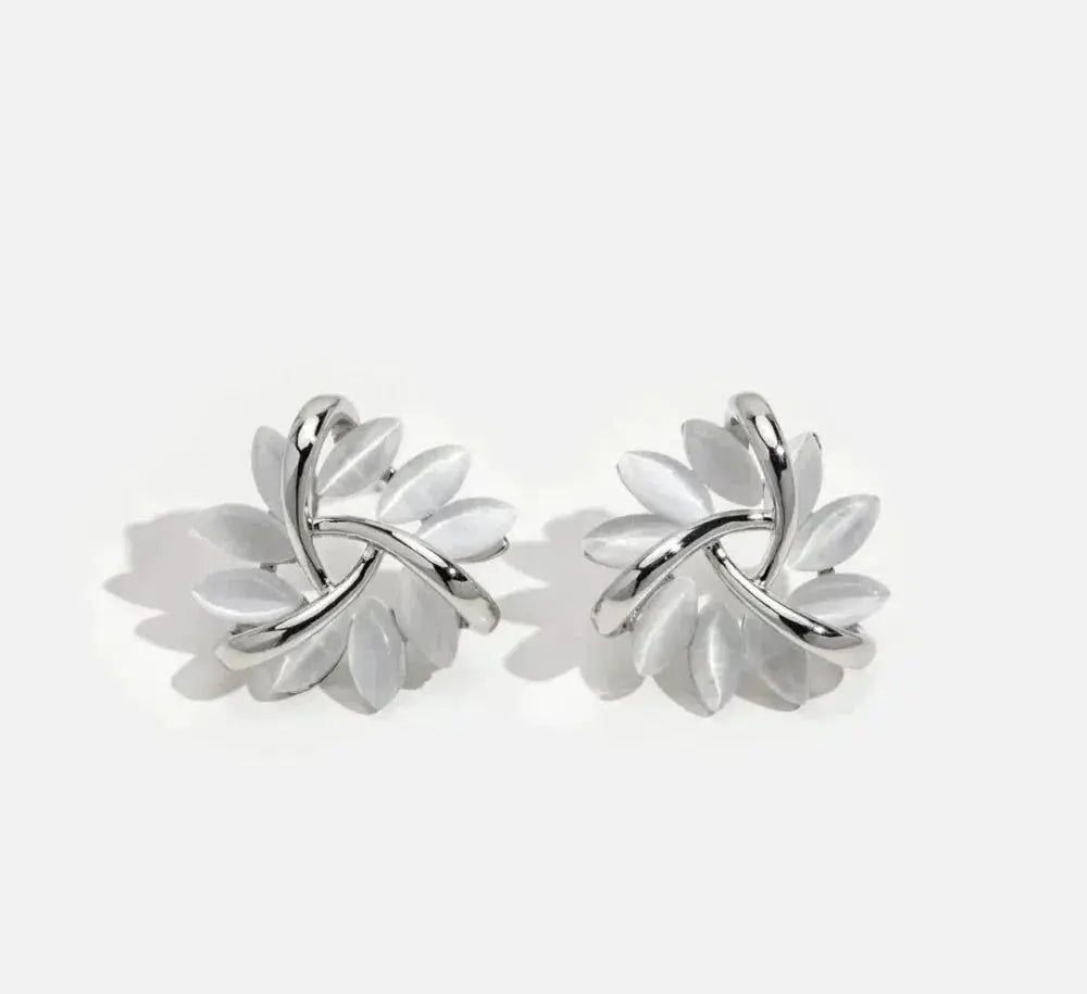 Opal Leaf Wreath Stud Earrings in Gold Color