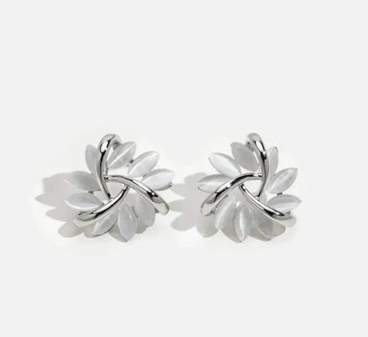 Opal Leaf Wreath Stud Earrings in Gold Color