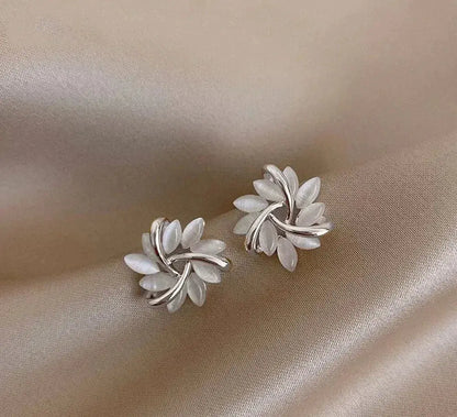 Opal Leaf Wreath Stud Earrings in Gold Color