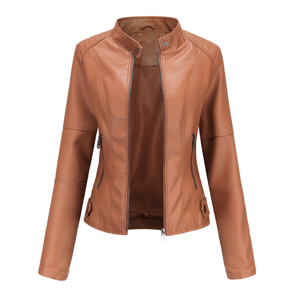 Heather – Slim-Fit Vegan Leather Jacket with Stand Collar