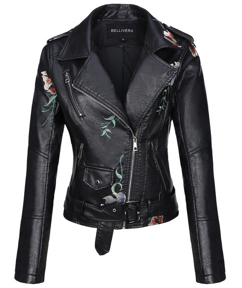 Ruth – Floral Embroidered Vegan Leather Jacket