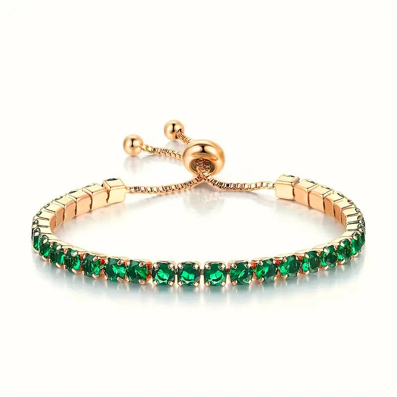 Emerald Green Tennis Bracelet in Rose Gold Tone