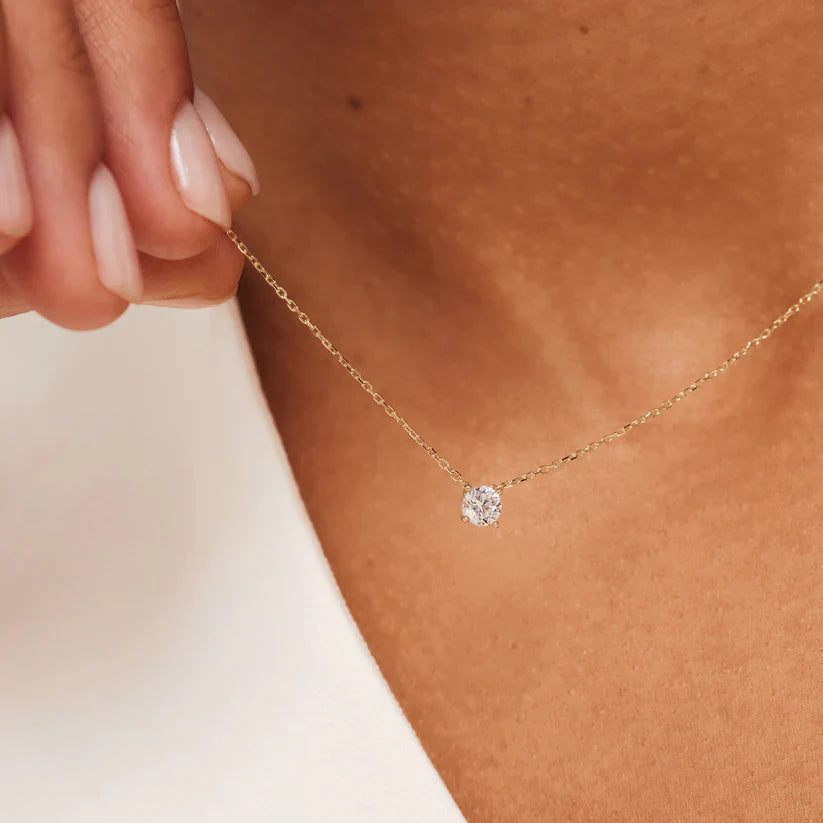 Solitaire Spark Pendant Necklace in Gold Color