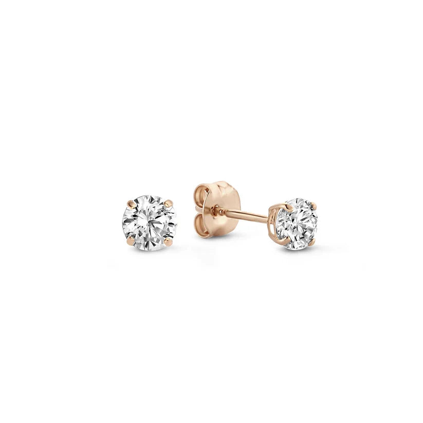 Classic Gold Stud Earrings with Brilliant Cut Stones