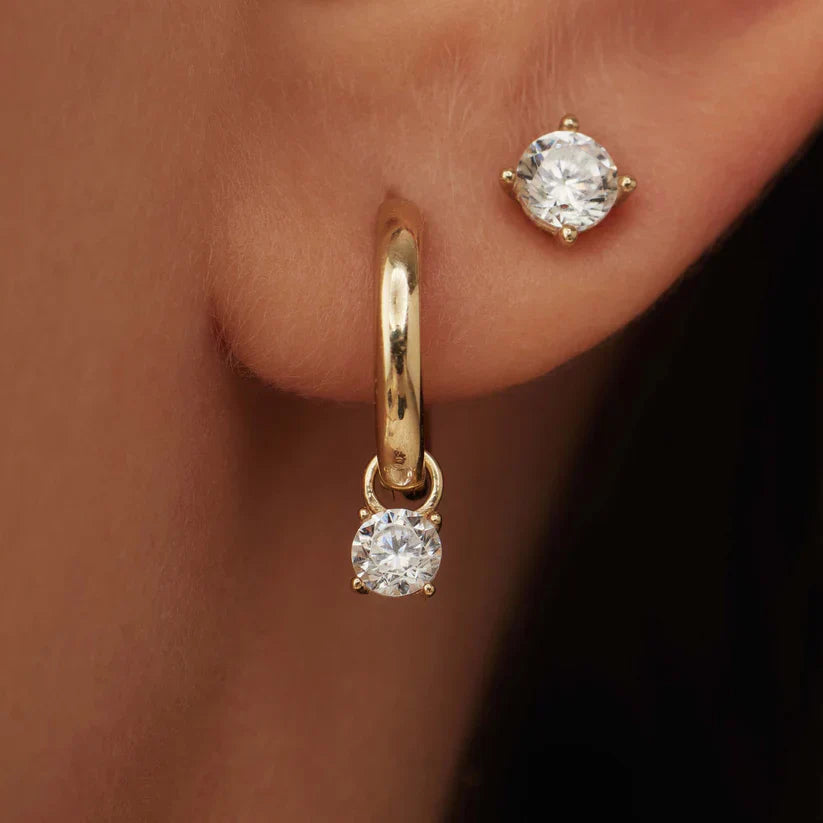 Gold Hoop and Stud Earrings Set with Brilliant Stones