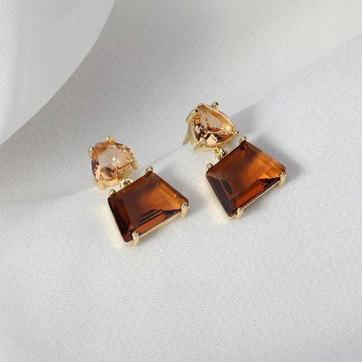 Golden Amber Geometric Drop Earrings
