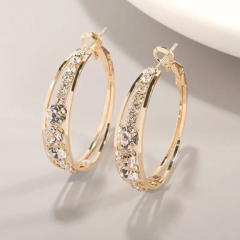 Radiant Crystal Hoop Earrings in Gold Tone