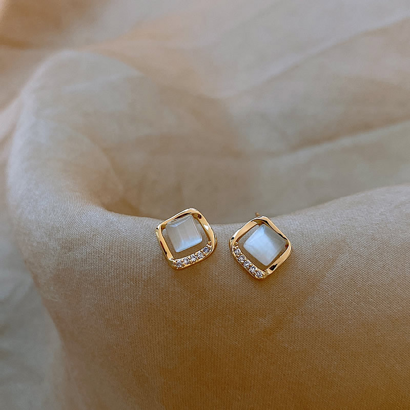 Gold Moonlight Crystal Stud Earrings