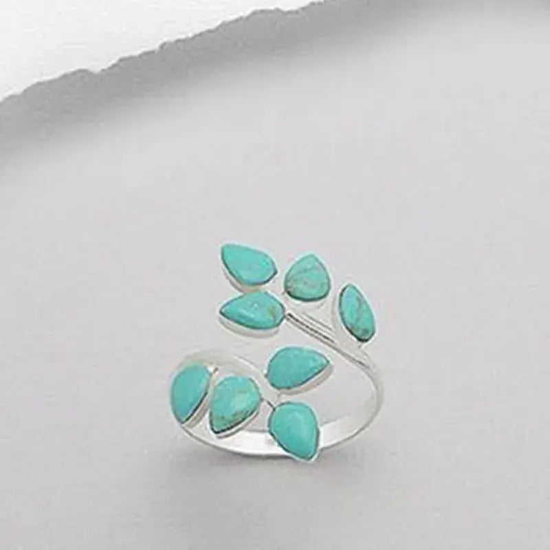 Adjustable Ring with Turquoise Leaf Accents