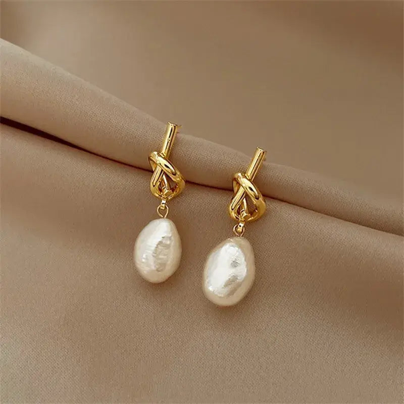 Baroque Pearl Drop Earrings in Gold
