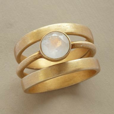 Triple Band Gold Ring with Faceted Moonstone