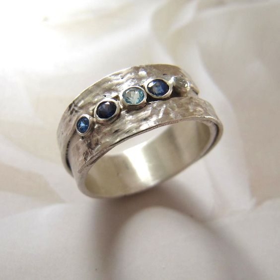 Vintage Silver Blue Gemstone Band Ring
