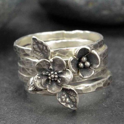 Vintage Silver Floral Stackable Ring Set