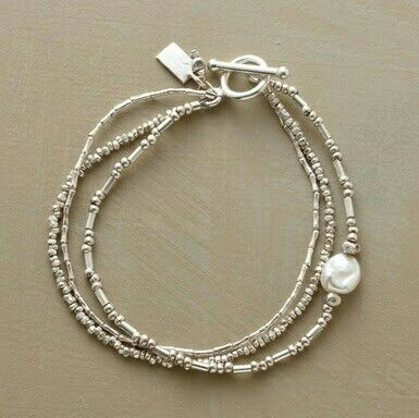 Layered Silver Beaded Bracelet with Pearl Accent