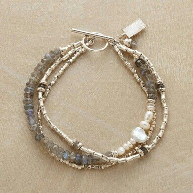 Layered Gold Bead Bracelet with Labradorite and Pearls