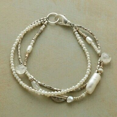 Layered Pearl and Silver Tone Artisan Bracelet