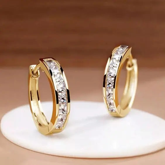 Radiant Gold Color Crystal Hoop Earrings