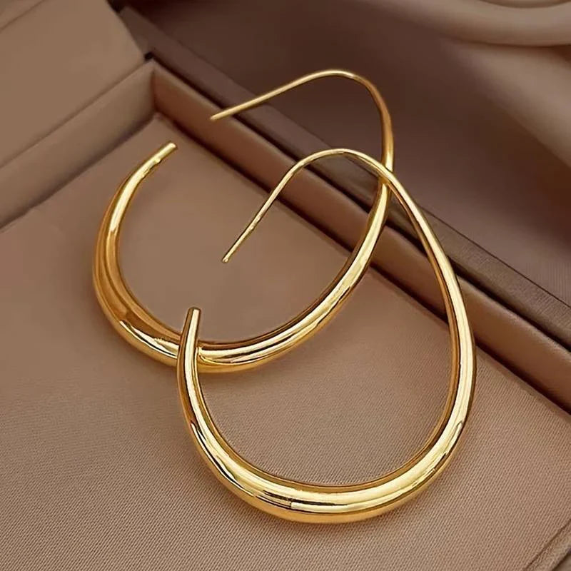 Elegant Teardrop Hoop Earrings in Gold Tone
