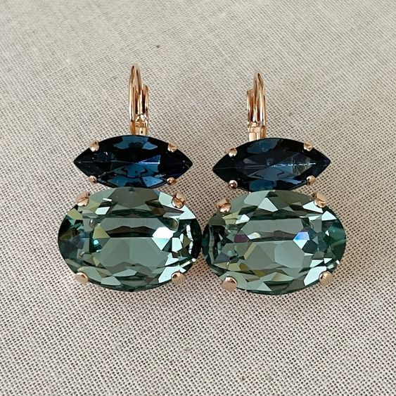 Midnight Blue Crystal Double Drop Earrings