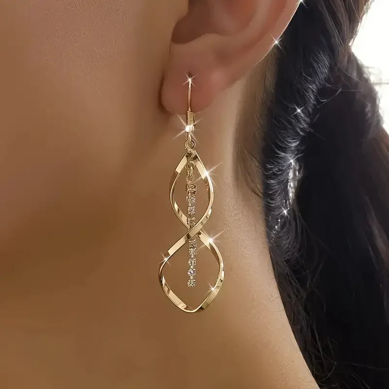 Infinity Drop Earrings in Gold with Crystal Accents