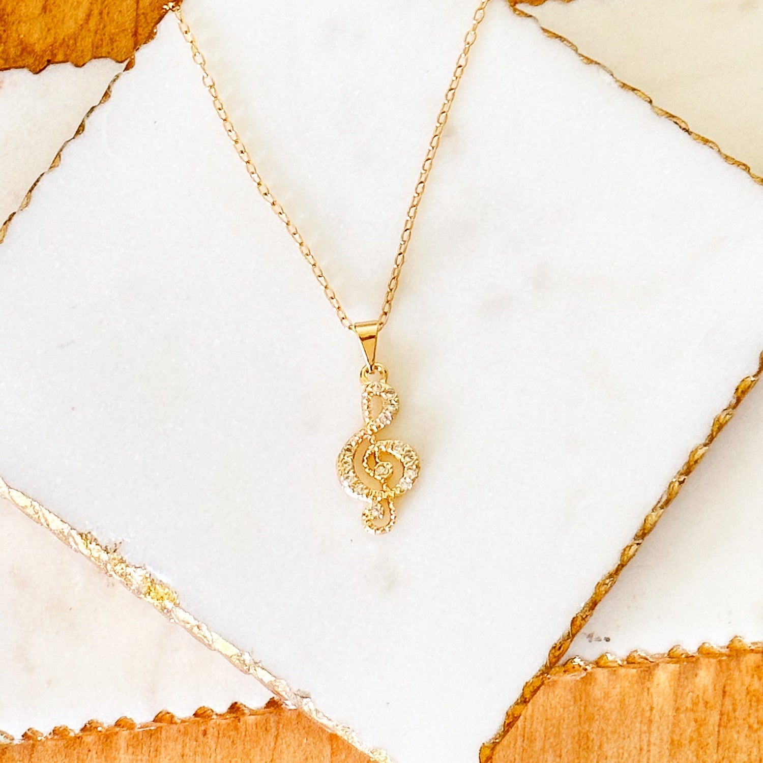Treble Clef Pendant Necklace in Gold