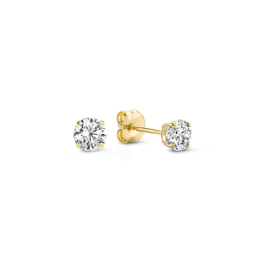 Classic Gold Stud Earrings with Brilliant Cut Stones