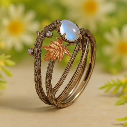 Branch and Maple Leaf Ring with Moonstone Accent