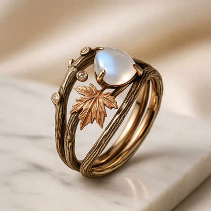 Branch and Maple Leaf Ring with Moonstone Accent