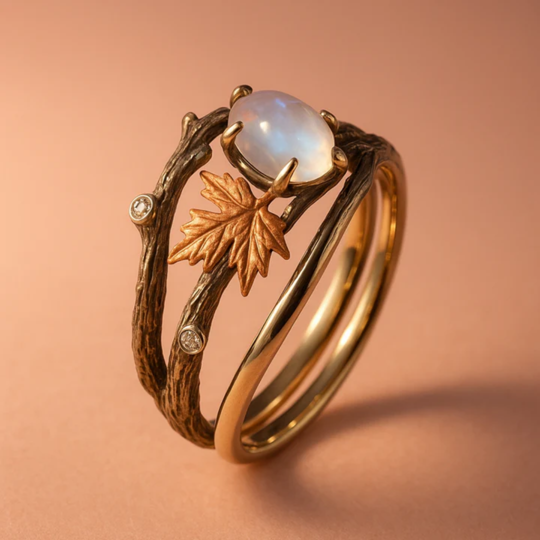Branch and Maple Leaf Ring with Moonstone Accent
