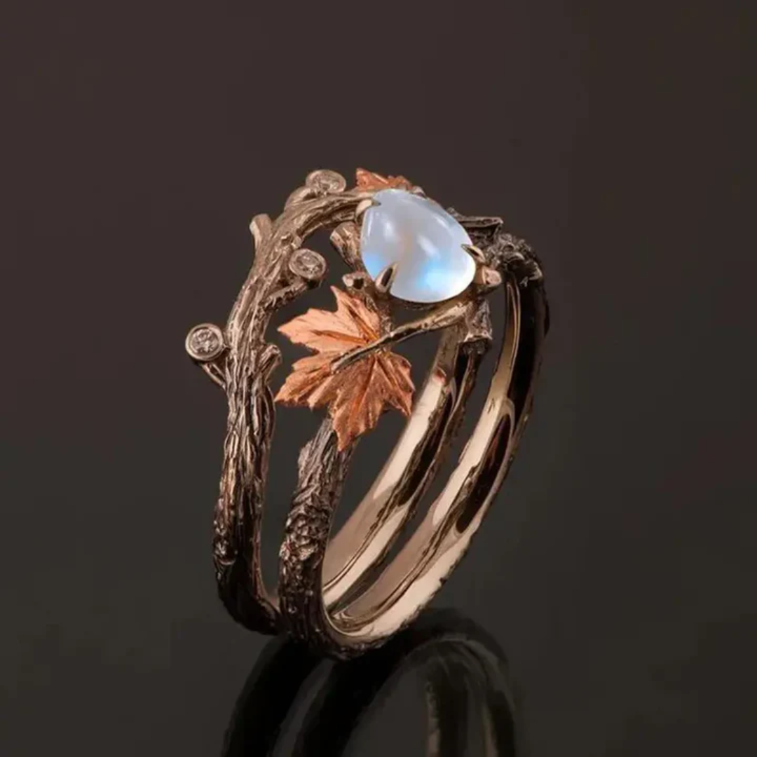 Branch and Maple Leaf Ring with Moonstone Accent
