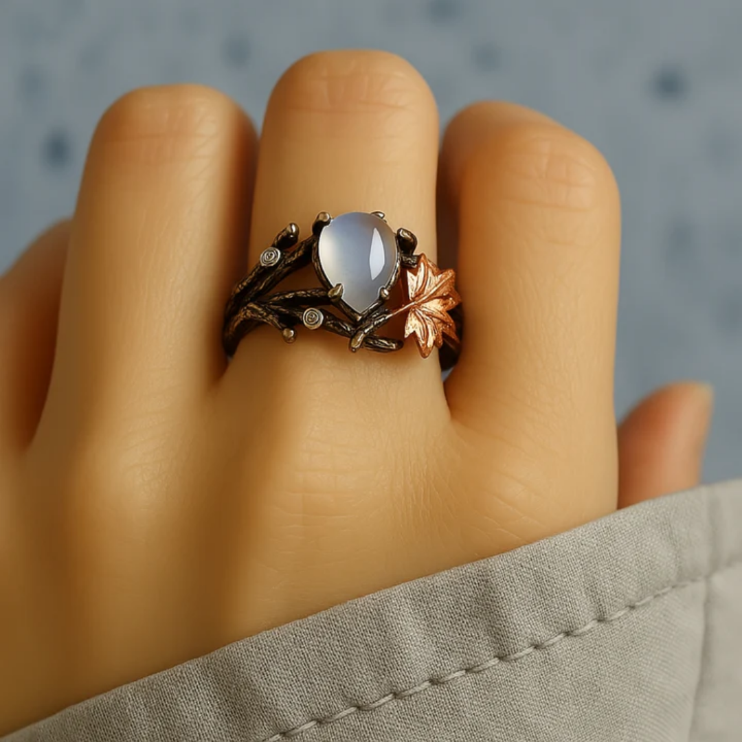 Branch and Maple Leaf Ring with Moonstone Accent