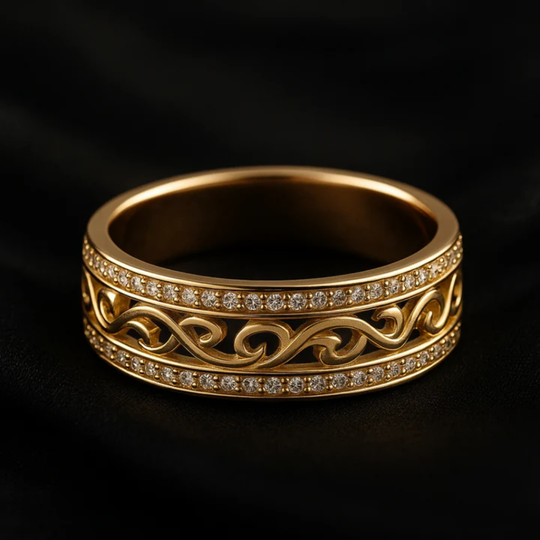 Celtic Filigree Gold Tone Crystal Band Ring