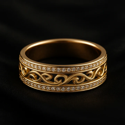 Celtic Filigree Gold Tone Crystal Band Ring