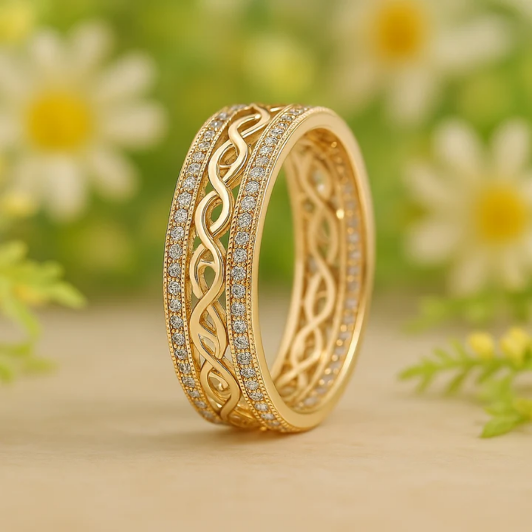 Celtic Filigree Gold Tone Crystal Band Ring