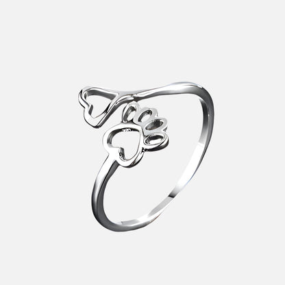 Paw Print Heart Ring in Silver Tone
