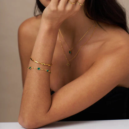 Emerald Green Crystal Bracelet in Gold