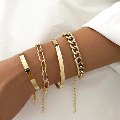 LOVE Statement Silver Chain &amp; Bangle Bracelet Set