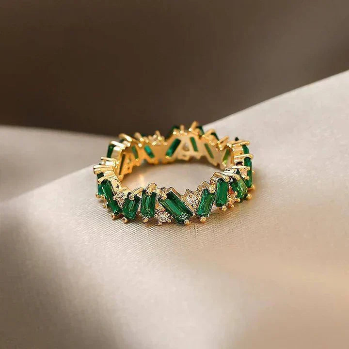 Emerald Green Eternity Band Ring in Gold Tone