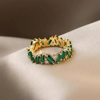 Emerald Green Eternity Band Ring in Gold Tone